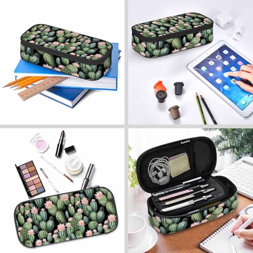 Image of Vintage Cactus Pencil Holder Bag Cute Pink Flower Spikes Summer Pencil Case College Office School for Teens Boy Girl