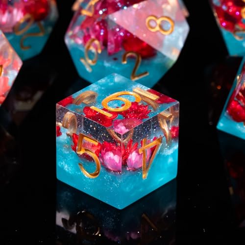 image for Fugacity DND Dice Set,Handmade Sharp Edge 7 Piece Resin Dice-Dungeons 
