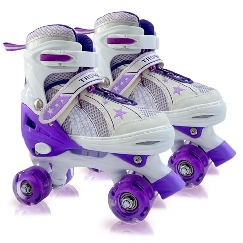 Rollschuhe für Mädchen Altersgruppen 4-6, 5-8, 8-12 Jahre - Verstellbare Kinderrollschuhe für Kleinkinder, Anfänger, Innen- und Außenbereich (702-Lila, M(32-35 EU/210-240 mm)) Rollschuhe für Mädchen Altersgruppen 4-6, 5-8, 8-12 Jahre - Verstellbare Kinderrollschuhe für Kleinkinder, Anfänger, Innen- und Außenbereich (702-Lila, M(32-35 EU/210-240 mm))