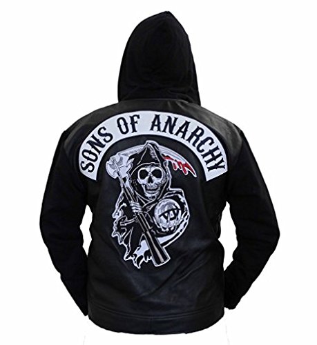 SOA Son of Anarchy Leather Hooded Jacket (2XL) Black