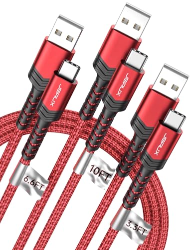 Image of JSAUX USB to USB C Cable, USB C Cable for iPhone 17, 3-Pack (10+6.6+3.3FT) | USB Type C Charger Cord, Fast Charging for iPhone 17 16 Pro Max, Samsung Galaxy, iPad, Red