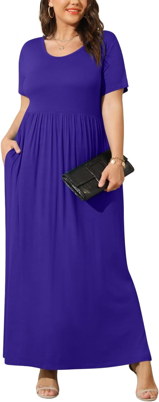 BISHUIGE Womens 2026 Summer Plus Size Maxi Dresses for Curvy Women Spring Casual Short Sleeve Long Dress with Pockets XL-6XL - Image 2