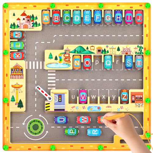 FUIOCOCP Labyrinthe Magnétique, Jeux Montessori 3 4 5 6 7 8 Ans Jeu de Société en Bois Alphabet Puzzle Jouet Lettres Enfant Jeu Éducatif Voyage Cadeau...