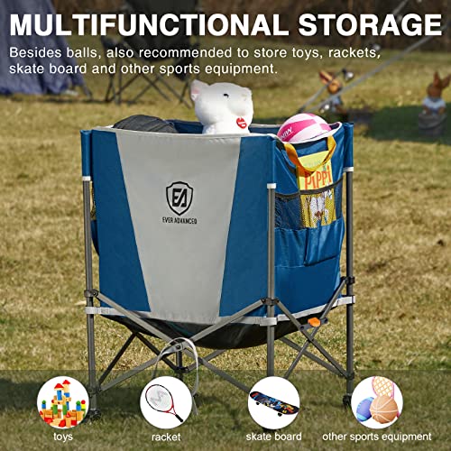 EVER ADVANCED Rolling Ball Storage Cart with Lockable Wheels, 33 x 22.8in Collapsible Garage Sports Equipment Organizer for Volleyball Basketball Tennis Toy Storage Multi-Sport Family Gym