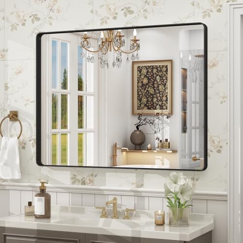 Black Framed Bathroom Mirror, Matte Metal Frame