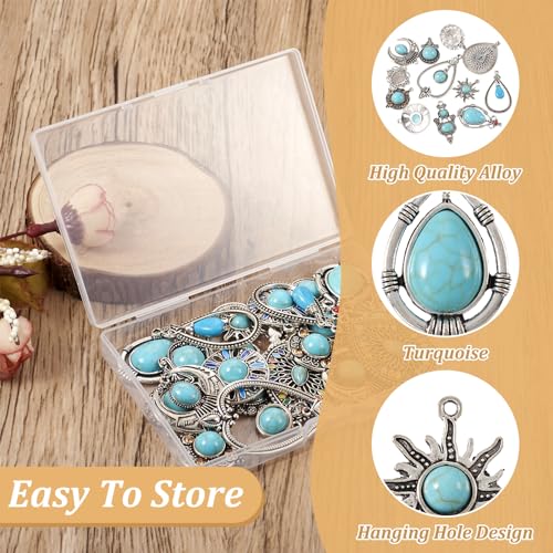 PandaHall 24pcs Tibetan Style Turquoise Charms Pendants Teardrop Sun Flower Oval Connector Link Charms for Earrings Necklaces Jewelry Making - Image 4