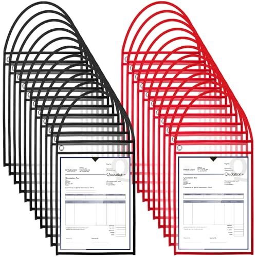 Geyee 50 Pack Job Ticket Holders Work Order Plastic Sleeves,Black and Red