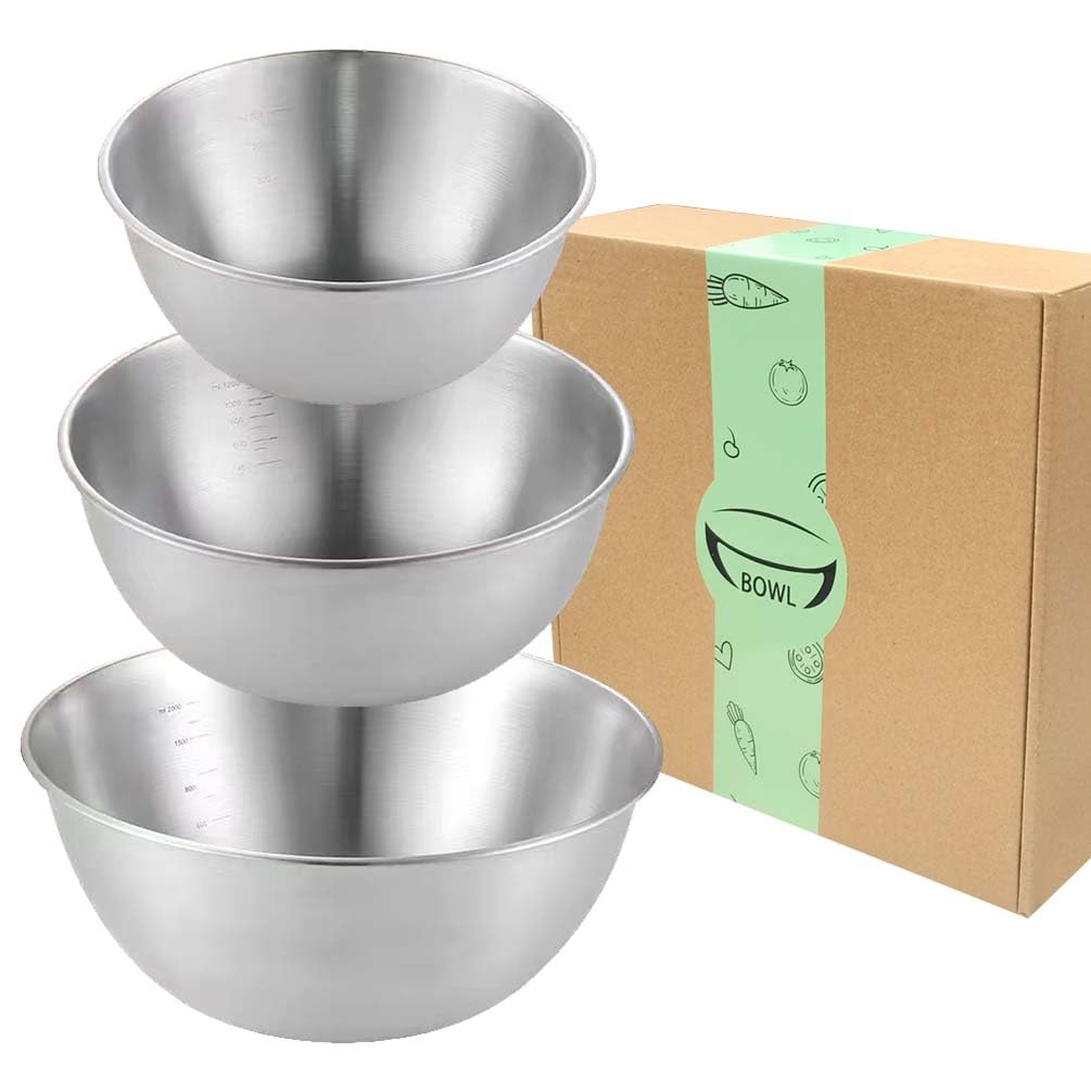 Set of 3 Stainless Steel Mixing Bowls Set,Kitchen Nesting Bowl,Salad Bowl Set,Stackable & Space Saving, for Serving, Salad, Marinating, Dough, Cooking, Baking & Food Storage.