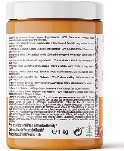 Weider Peanut Butter - Erdnussbutter - 100 Prozent gemahlene Erdnüsse - 100 Prozent natürlich - ohne Konservierungsstoffe - ohne Palmöl - ohne Salzzusatz - vegan - cremige Textur - 1 kg