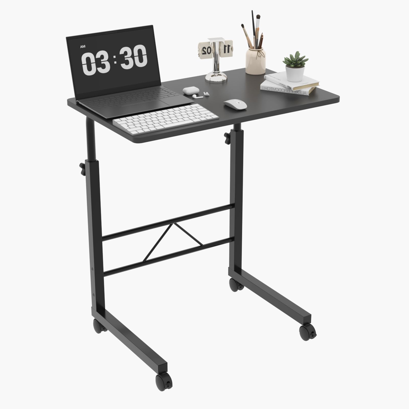 FCH Computer Workstation Standing Desk Adjustable Height Small Computer Desk w Rolling Sit Stand Laptop Desk TV Tray — view 6