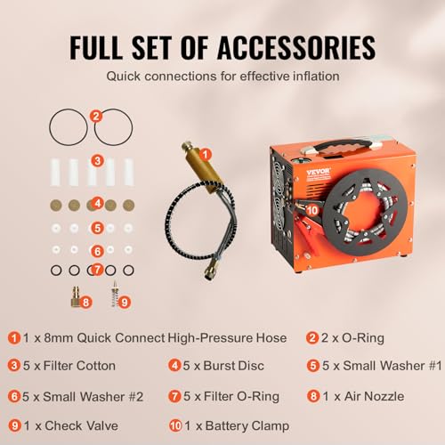 VEVOR PCP Air Compressor, 4500PSI/30Mpa Portable PCP Airgun Compressor with Built-in Power Converter, Auto-Stop | DC12V/AC120V | Oil & Water-Free Air Rifle, Paintball and Scuba Tank Compressor Pump - image 7