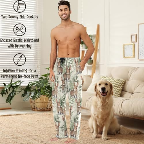 visesunny Mens Pajama Pants Cute Rabbit Woodland Bunny Cotton Men's Sleepwear Lounge Pants Pj Pants2