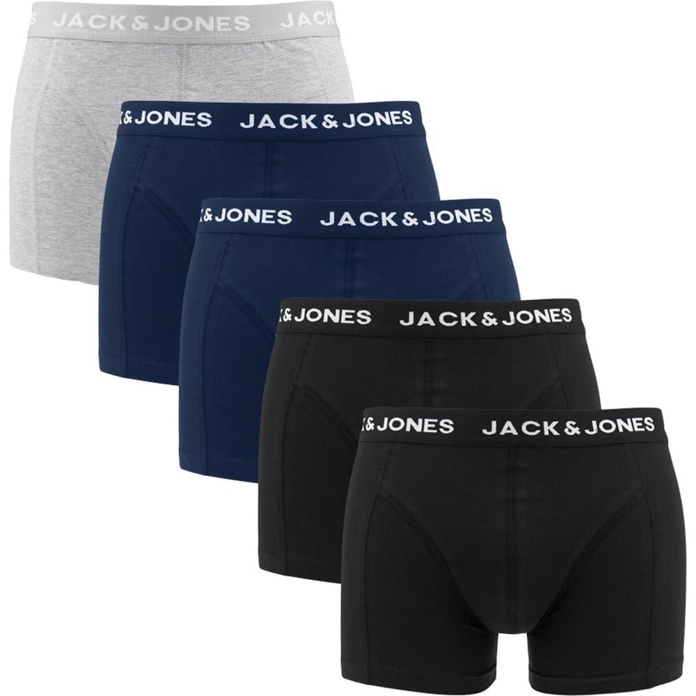 JACK & JONES Men's JACANTHONY Trunks 5 Pack Box LN Boxer Shorts, Navy Blazer/Pack:Navy Blazer-Black-Black-LGM, XL