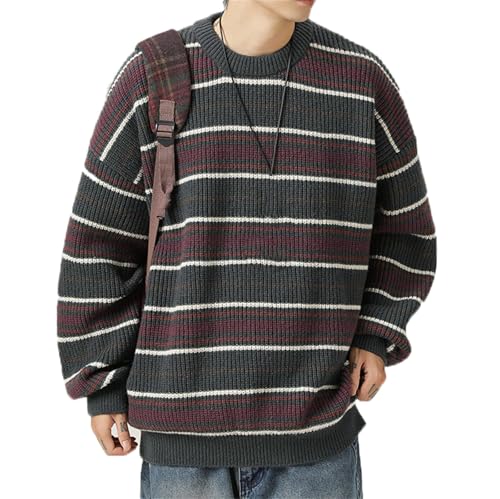 Men's Knitted Striped Sweater Long Sleeve Round Neck Color Pullovers Tops
