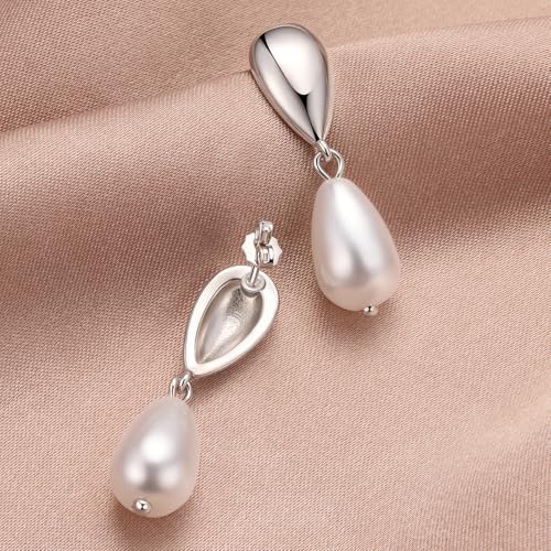 MUNDELL 14K Gold Plated Solid 925 Sterling Silver Post Pearl Dangle Earrings | Dainty Hypoallergenic Teardrop Stud Earring for Women Fine Jewelry4