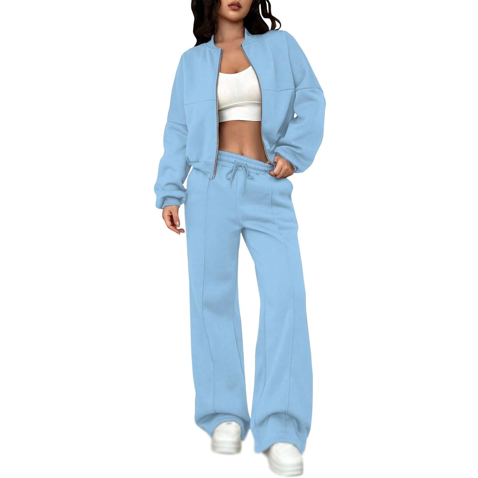 Set di pantaloni da jogging con giacca a maniche lunghe con cerniera intera, da donna, 2 pezzi, set da salotto, pantaloni della tuta da jogging