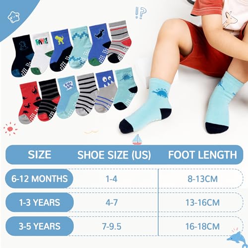 Eocom Baby Boys Grips Socks Kids Toddlers Infants Non Skid Anti Slip Crew Cotton Gifts Socks 12 Pairs4
