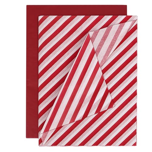 BETESSIN 20 Bögen 50x70cm Seidenpapier Rot & Streifen - Weihnachten Seidenpapier Verpackungsmaterial - Weihnachtsgeschenkpapier für Geschenkverpackungen für Geburtstag, Weihnachten, Valentinstag