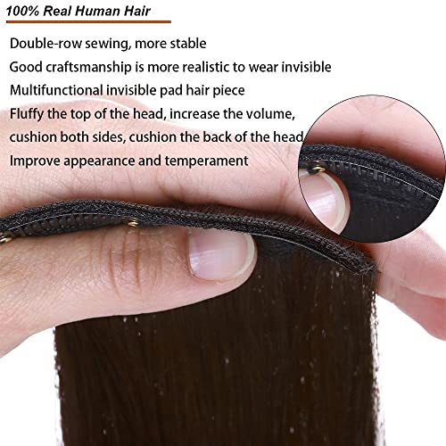 Image of Real 100% Human Hair 2Clip Extension Remy Straight Side Bangs Patch To Add Side Hair Volume DarkBrown Color Highlights | Soft Natural Looking Reusable Lightweight Clip Extension for Daily Use, Styling & Party Causal Wear | 4inch Hair Length (2pc)