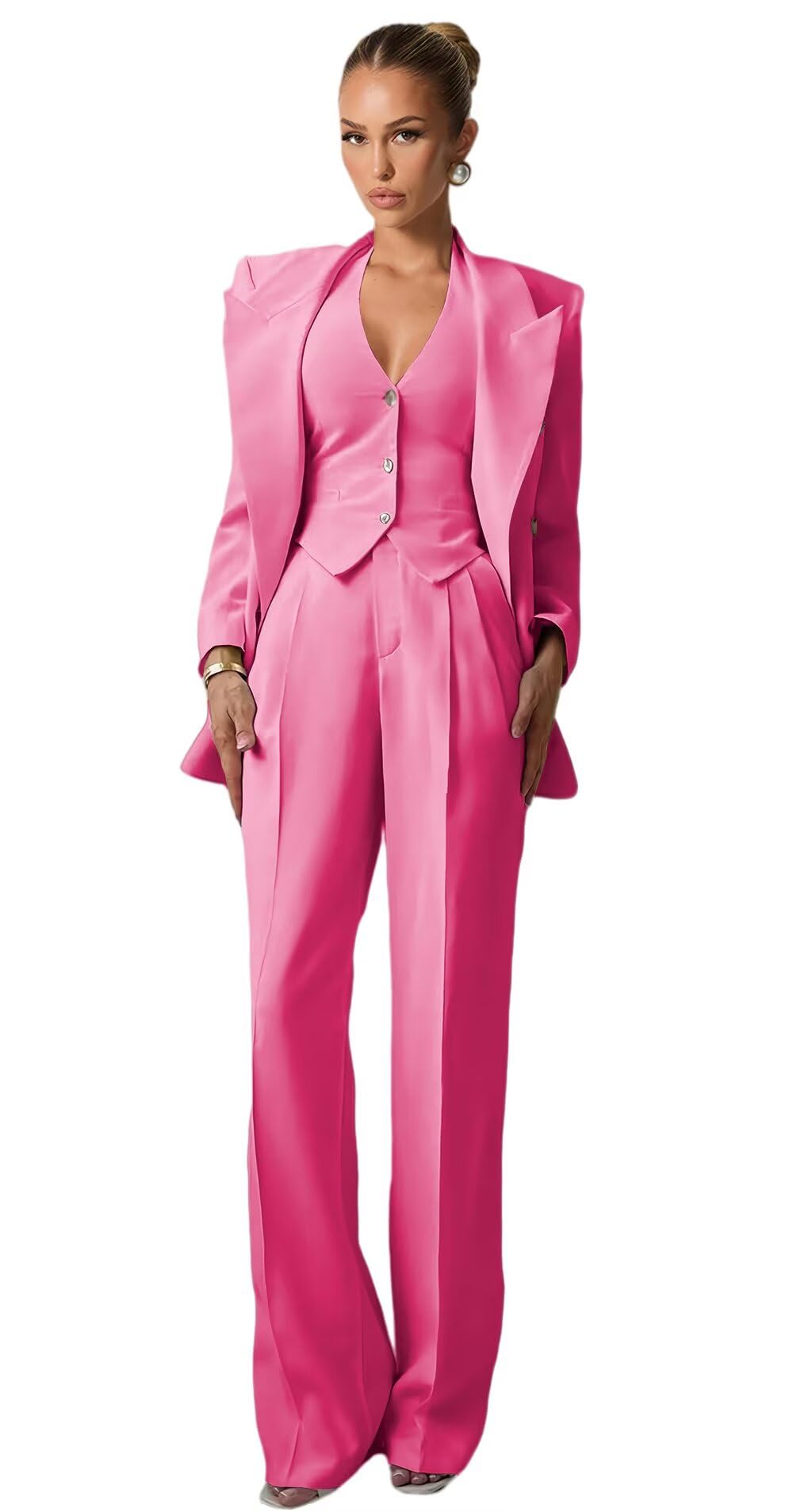 Pant Suits for Women Dressy Wedding Guest 3 Piece 6 Button Suits Petite Womens Suit Set Peak Lapel
