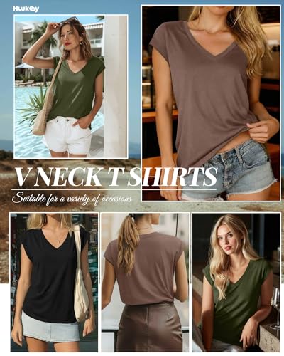 Image of Huukeay 3 Pack Women's V Neck Cap Sleeve T Shirts