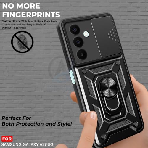 Image of AESTMO Tough Armor Samsung Galaxy A27 5G Bumper Back Case Cover | Ring Holder & Sliding Camera Shield Cover | 360 Degree Protection Back Case Cover for Samsung Galaxy A27 5G (Black)