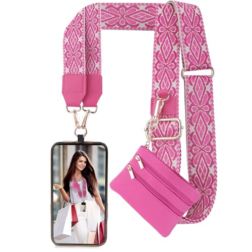 Image of XANGNIER Clip and Go Strap for Phone with Wallet Crossbody, Phone Strap with Zippered Wallet, Adjustable Anti Theft Cellphone Lanyard for Women, Cellphone Chain Accessories,Multicolor 23