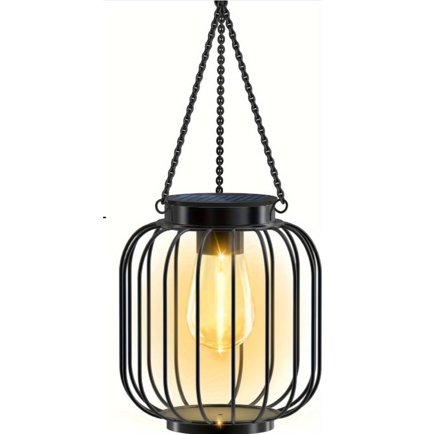 MOXTOYU IP65 Solarlampen-Set für Draußen, 1 Hängelampen mit Dimmbarem Licht, Metalldesign für Gartendeko, Weihnachtsbeleuchtung und Wandmontage [Energieklasse A+++]