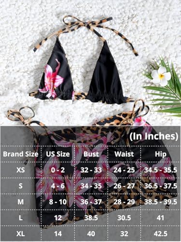Image of ShawGobow Womens 3 Piece Leopard Bikini Set,Triangle String High Cut Thong Sexy Swimsuit & Coverup Skirt,Pool Party Outfit