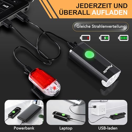 Popolic Fahrradlicht Set LED StVZO-30/15 LUX Fahrradbeleuchtung Set 360° Beleuchtung-IPX4...
