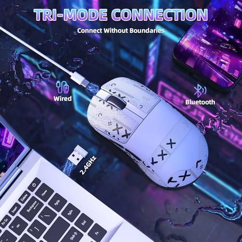 Image of MAGIC-REFINER AJ199 Superlight Wireless Gaming Mouse,BK3633 Tri-Mode BT /2.4G Wireless /Wired Mouse with Grip Tape,24000DPI,1000Hz Polling Rate,600mAh,Med Size,5 Programmable Buttons for Pc /Mac,WhitePRO