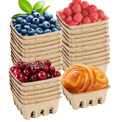 Samuliy Cesta de fibra de pulpa para bayas, cesta de frutas y frutas, contenedor de almacenamiento de gran capacidad para frambuesa, verduras, fresa, arándano