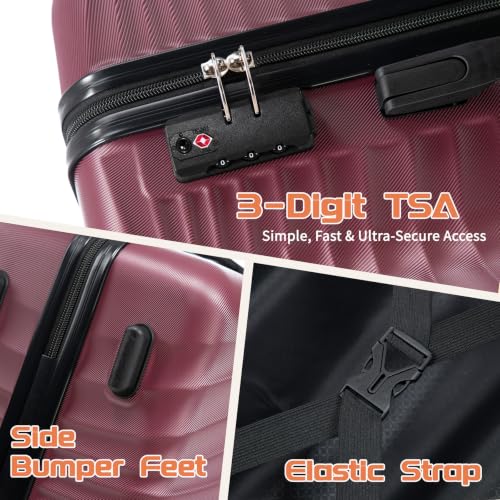 Image of Rosamo Luggage Sets 3 Piece, ABS Suitcase Set (20 /24 /28), Hardside luggage with Spinner Wheels, Travel Luggage, 14x8x9 Airline Approved Carry on, Lightweight Luggage with TSA Lock
