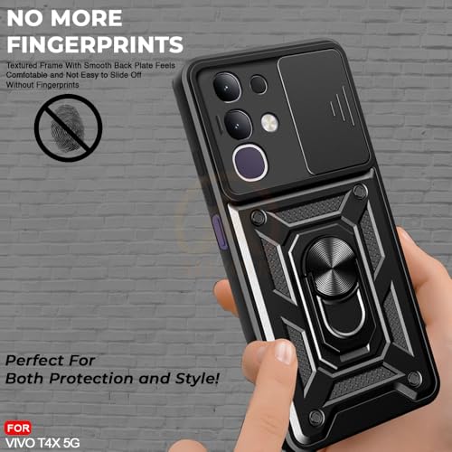 Image of Armor Bumper Back Cover Case forIQOO Z10x / Vivo T4x / Y29 4G / Y31 Pro | Rotating Camera Cover, Ring Holder & Kickstand | Heavy Duty & 360 Degree Protection Back Cover (Black)
