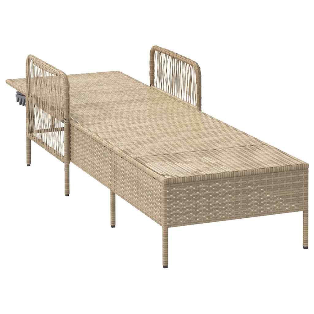 SYDE Leżanka beżowo-jasnoszara 200 x 55 x 92 cm polirattanowa | Regulowane oparcie, powlekana stal, zdejmowana pokrywa, do użytku na zewnątrz