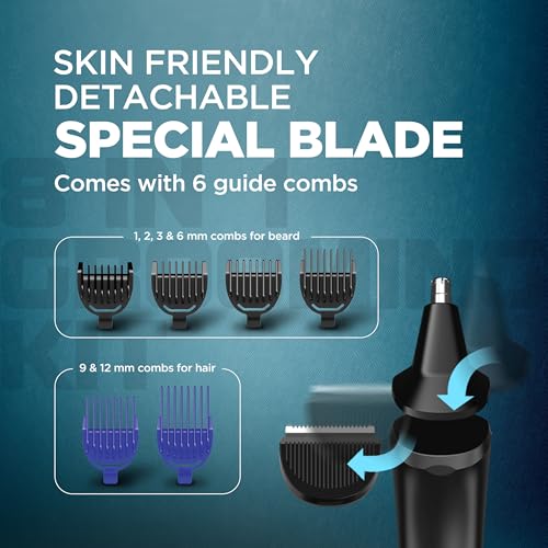 Image of Havells 8 in 1 Digital Grooming Kit |2-in-1 Special Blade|Nose & Ear Attachment|4 Beard & 2 Hair Combs|Type C Turbo Charge|No Nicks & Cuts|2 Year Guarantee|GS7608