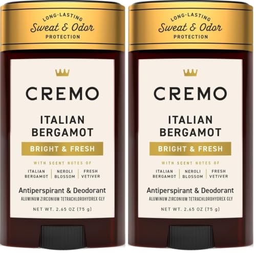 Image of Cremo Italian Bergamot Antiperspirant & Deodorant for Men, 48-hour Sweat and Odor Protection, 2.65oz,(Pack of 2)