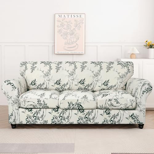 Image of SearchI Sofa Cover Couch Covers, 4 Pieces Sofa Slipcover with 3 Separate Cushion Covers Stretch Soft Furniture Protector for Living Room Couch Cover for Pets Kids(Sofa, Foliage)