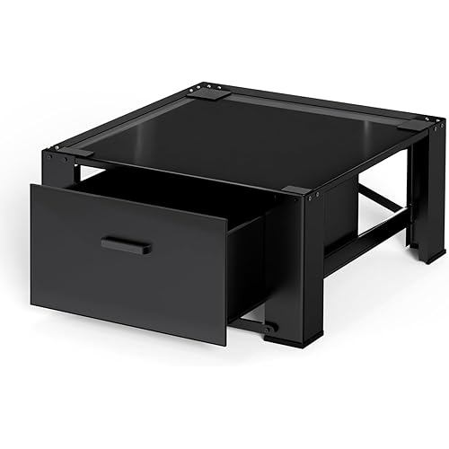 28" Washer and Dryer Pedestals with Drawer- Laundry Pedestal Stand for Washer and Dryer,Alloy Steel Washing Machine Stand Raiser, Washer dryer pedestal 14.3'' Height Black