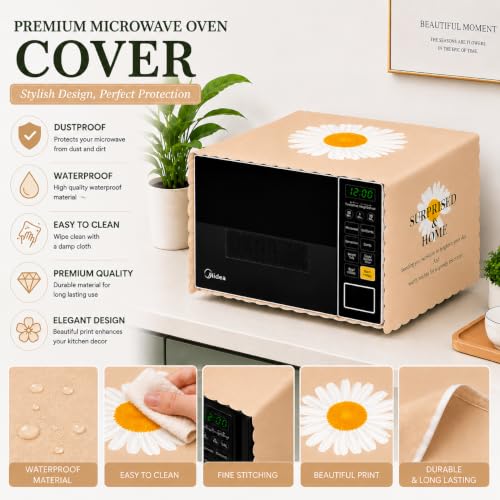 Image of Microwave Oven Cover - Waterproof & Dustproof Protective Cover for Kitchen, Heat Resistant Fabric, Universal Fit for Standard Microwave Ovens, Easy Clean Stylish Printed Design (Cream)