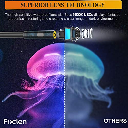 Industrial Endoscope,Foclen Borescope Camera 1080P HD 4.3inch LCD 2600mAh Battery Handheld Inspection Camera with Light 6 LED and 16GB TF Card Digital Video Recording IP67 Waterproof (16.4FT)