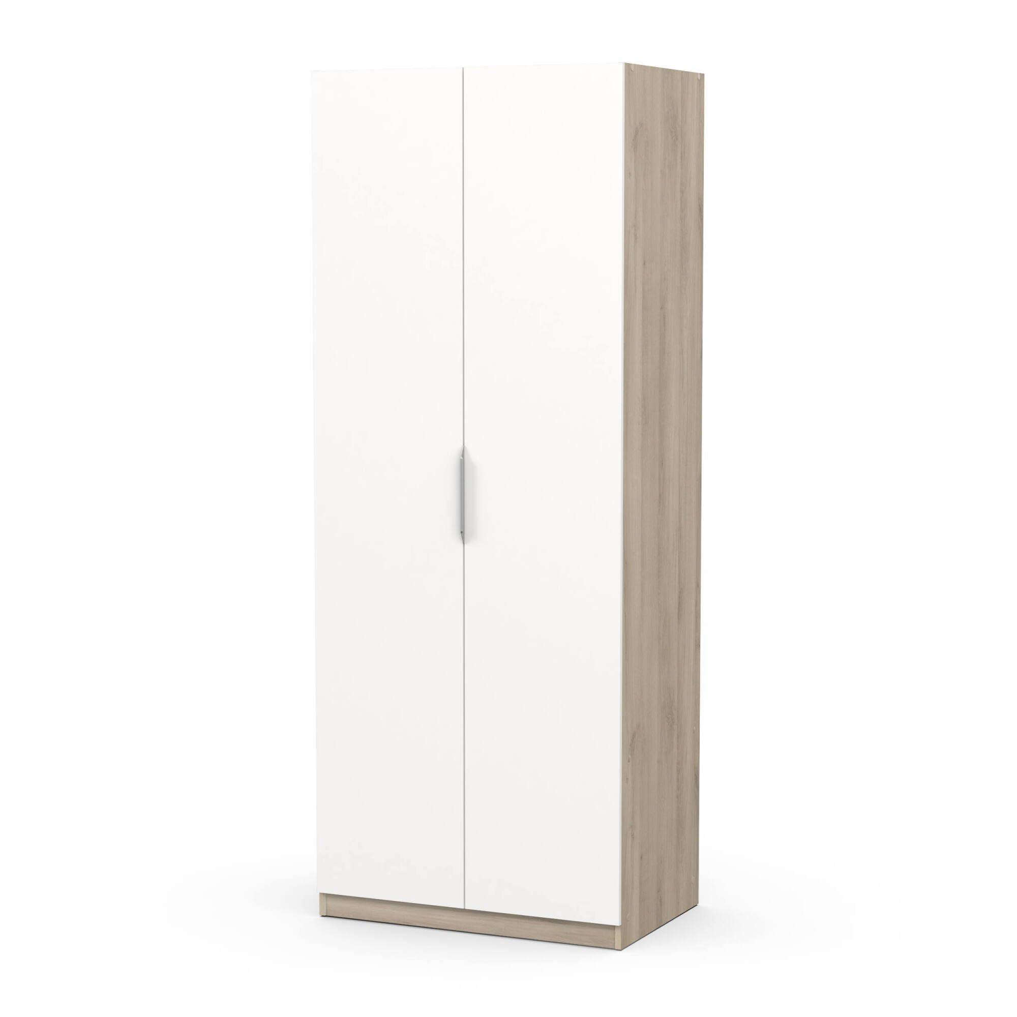 Dmora - Guardaroba 2 Ante Isere, Mobile Camera da Letto, Cabina Armadio portabiti, Armadio Appendiabiti, 79x51 h203 cm, Rovere e Bianco Opaco