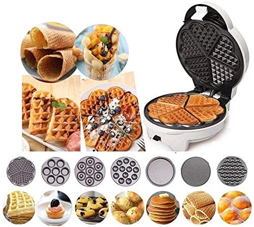 YFGQBCP 7 in 1 Multifunktions-Mini-Waffeleisen, 640W, Kinder Pancake-Maschine, Doppelantihaft-Beschichtung, spart Raum… – Bild 3