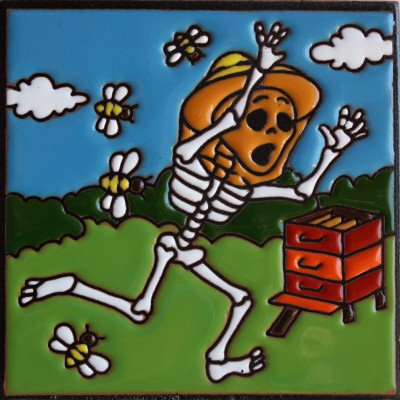 6x6 Bee Keeper. Day-of-The-Dead Clay Tile