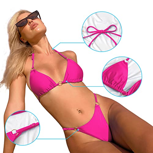Image of MIKETAI Sexy Bikinis for Women 2 Piece Bikini Spaghetti Strap Swimsuits Solid Color Bathing Swimwear Triangle Bathing Suit