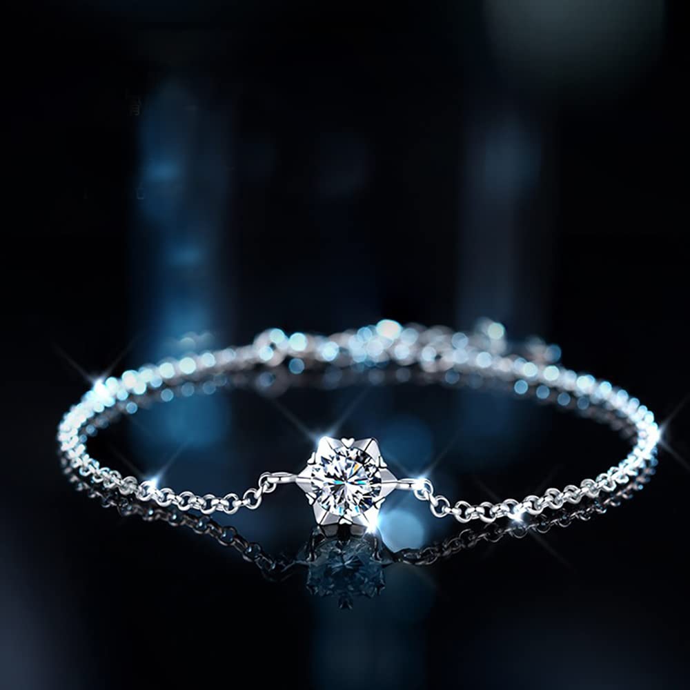 Pulsera de cadena de moissanita de corte redondo de 1,5 quilates, delicada pulsera ajustable de moissanita de oro blanco de 14 quilates, regalo de joyería de moda para mamá, esposa, novia