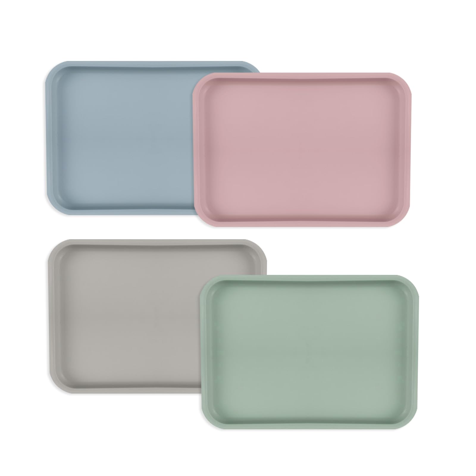 Gkhlg 4 Pieces Plastic Trays Lightweight Stackable Small Food Trays for Serving for Dinner and Tea Time Perfect for Hotel and Home Use (Light Green+Pink+Light Blue+Light Grey, Small)