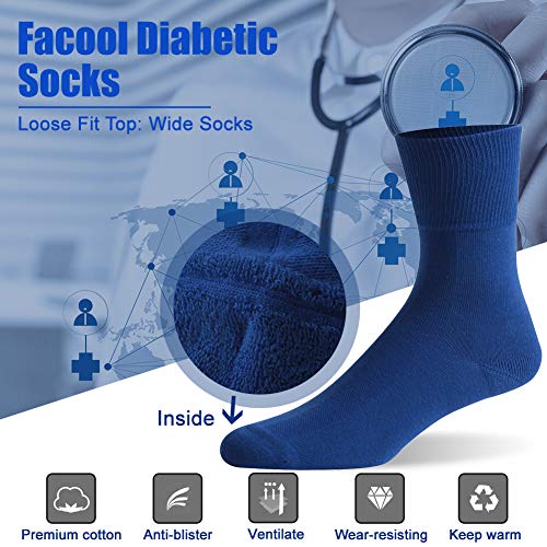 Facool Diabetic Quarter Socks for Men Women, Extra Wide Non-Binding Top Loose Top Casual Ankle Low Cut Cotton Seamless Toe Diabetes Socks 6 Pairs Blue Large