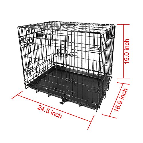 iMounTEK 【Small 24 INCH】 Folding Metal Pet Dog Puppy Cat Cage Crate Kennel W/Tray. 2 Doors Wire Cage for Training, Removable & Washable Pan Tray [Rust Resistant] Quick Assembly! - Thumbnail 4