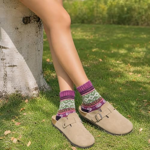 Image of Winter Women Socks 5 Pairs Vintage Wool Casual Thermal Crew Socks
